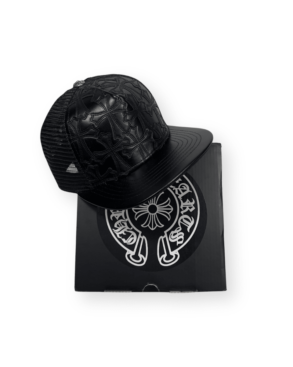 CHROME HEARTS CEMETERY CROSS PATCH LEATHER TUCKER CAP - VAULT