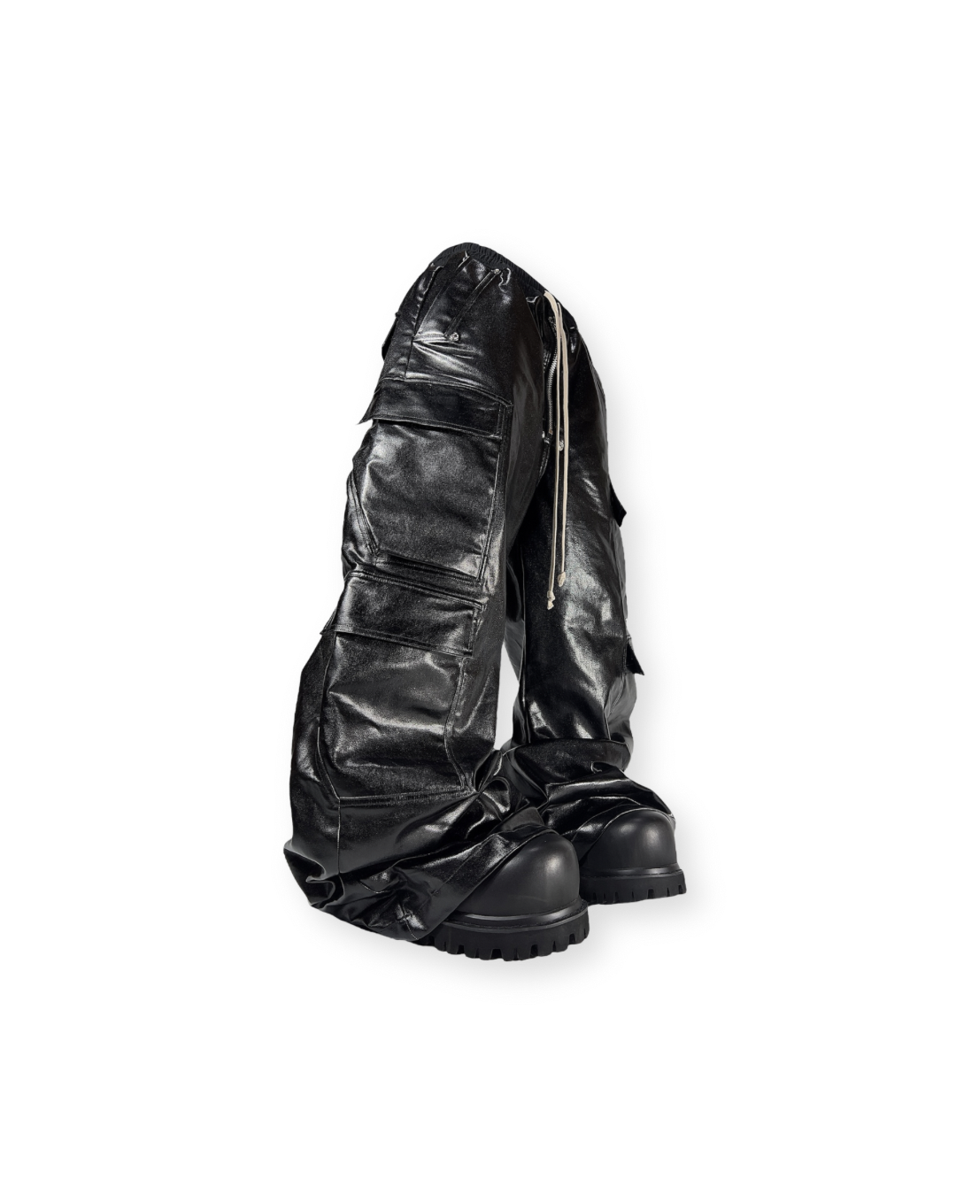 RICK OWENS SS23 DRKSHDW BOLAN WAXED CARGO DRAWSTRING PANTS