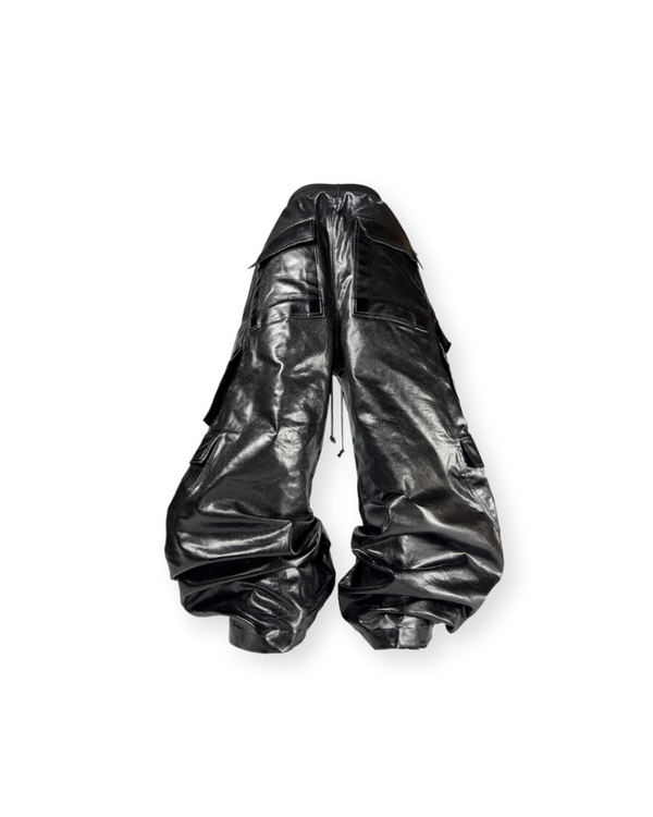 RICK OWENS SS23 DRKSHDW BOLAN WAXED CARGO DRAWSTRING PANTS