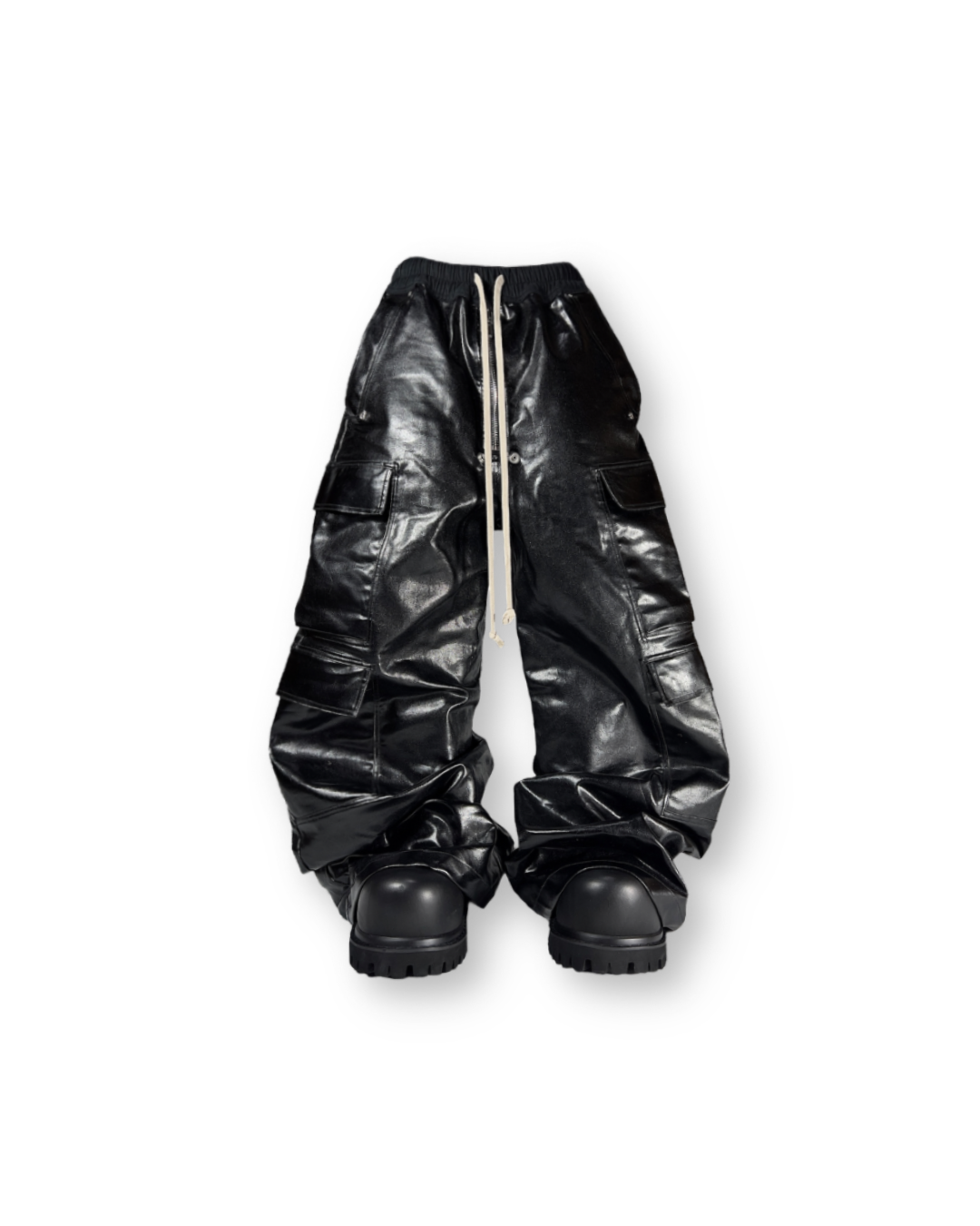 RICK OWENS SS23 DRKSHDW BOLAN WAXED CARGO DRAWSTRING PANTS