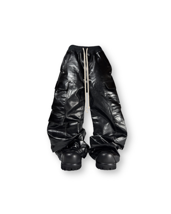 RICK OWENS SS23 DRKSHDW BOLAN WAXED CARGO DRAWSTRING PANTS