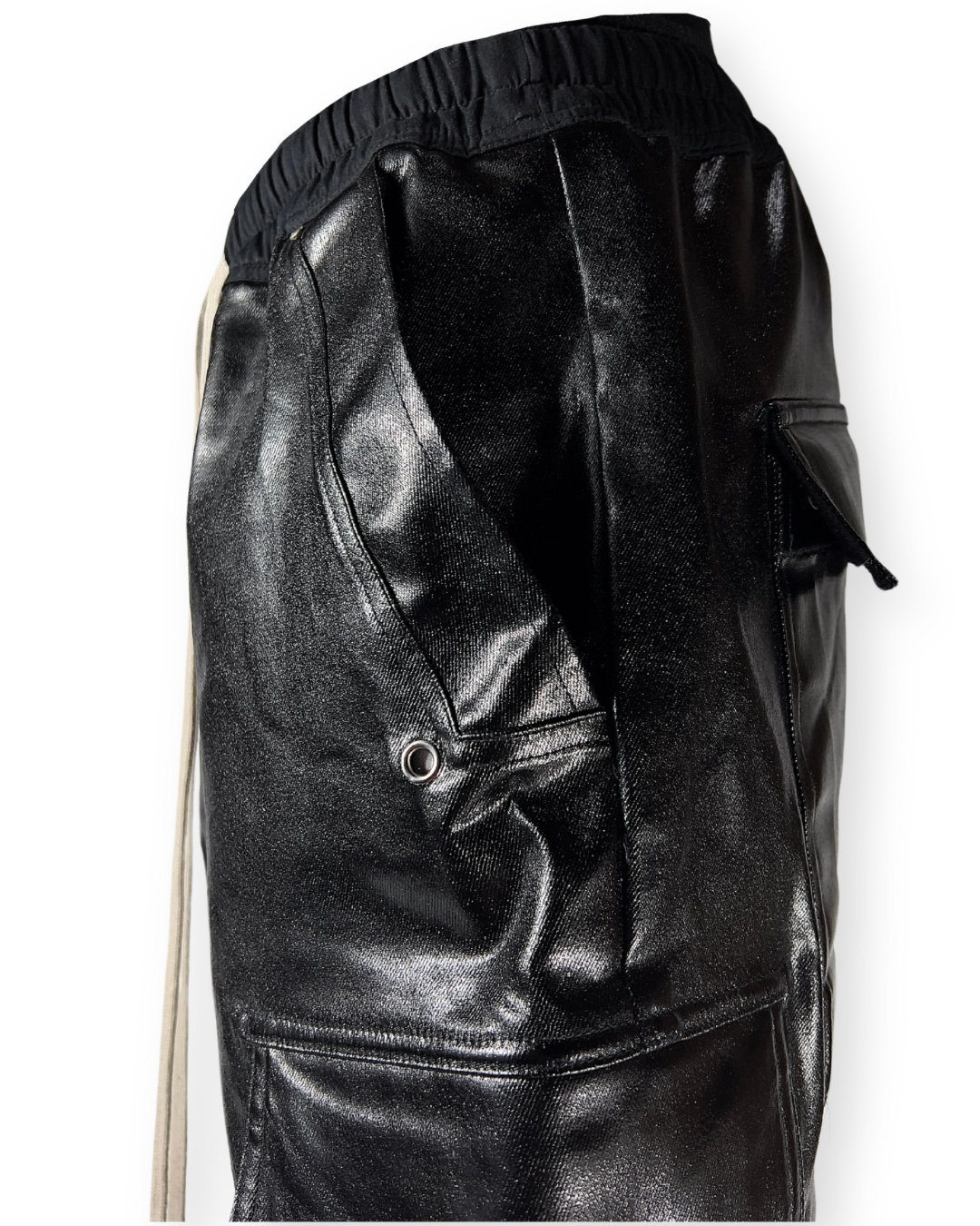 RICK OWENS SS23 DRKSHDW BOLAN WAXED CARGO DRAWSTRING PANTS
