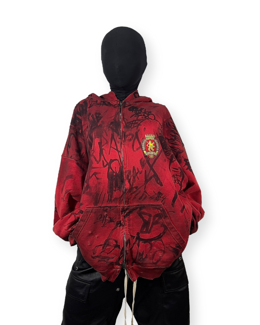 BALENCIAGA SS23 RED SKATER GRAFFITI ZIP-UP HOODIE