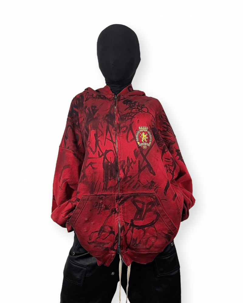 BALENCIAGA SS23 RED SKATER GRAFFITI ZIP - UP HOODIE - VAULT