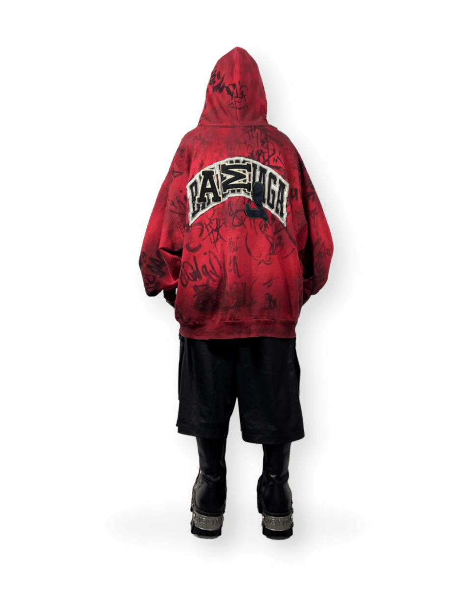 BALENCIAGA SS23 RED SKATER GRAFFITI ZIP - UP HOODIE - VAULT