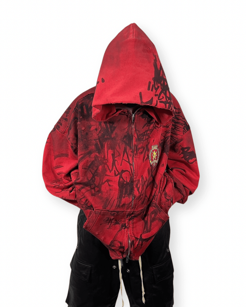 BALENCIAGA SS23 RED SKATER GRAFFITI ZIP - UP HOODIE - VAULT