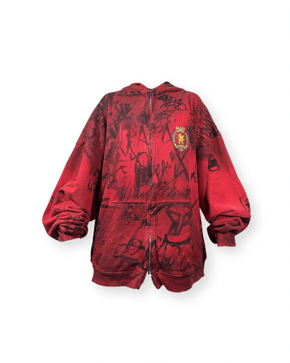 BALENCIAGA SS23 RED SKATER GRAFFITI ZIP - UP HOODIE - VAULT