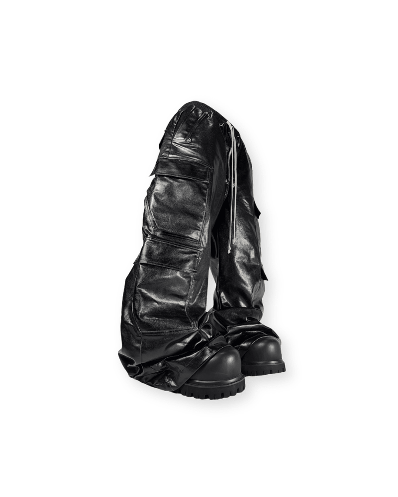 RICK OWENS SS23 DRKSHDW BOLAN WAXED CARGO DRAWSTRING PANTS - VAULT