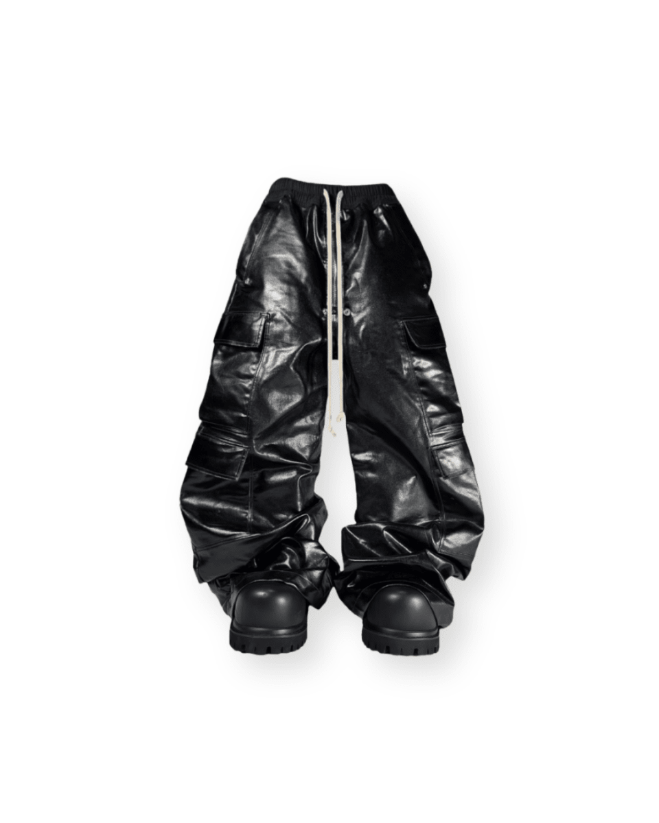 RICK OWENS SS23 DRKSHDW BOLAN WAXED CARGO DRAWSTRING PANTS - VAULT