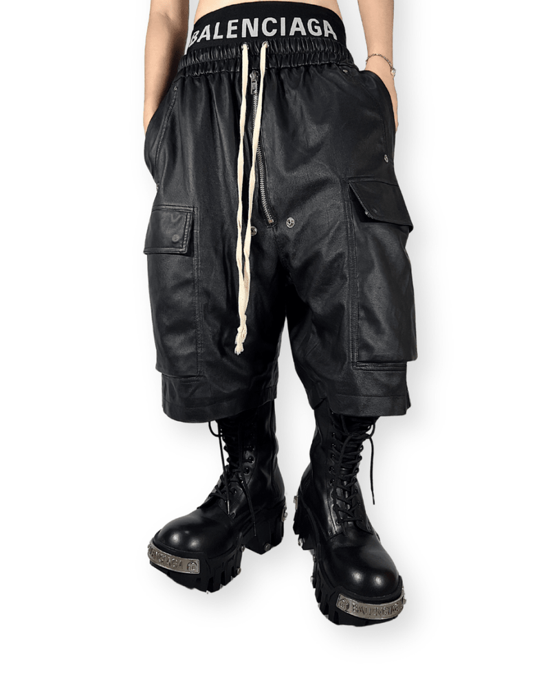 RICK OWENS SS23 EDFU LEATHER CARGO BELA SHORTS - VAULT