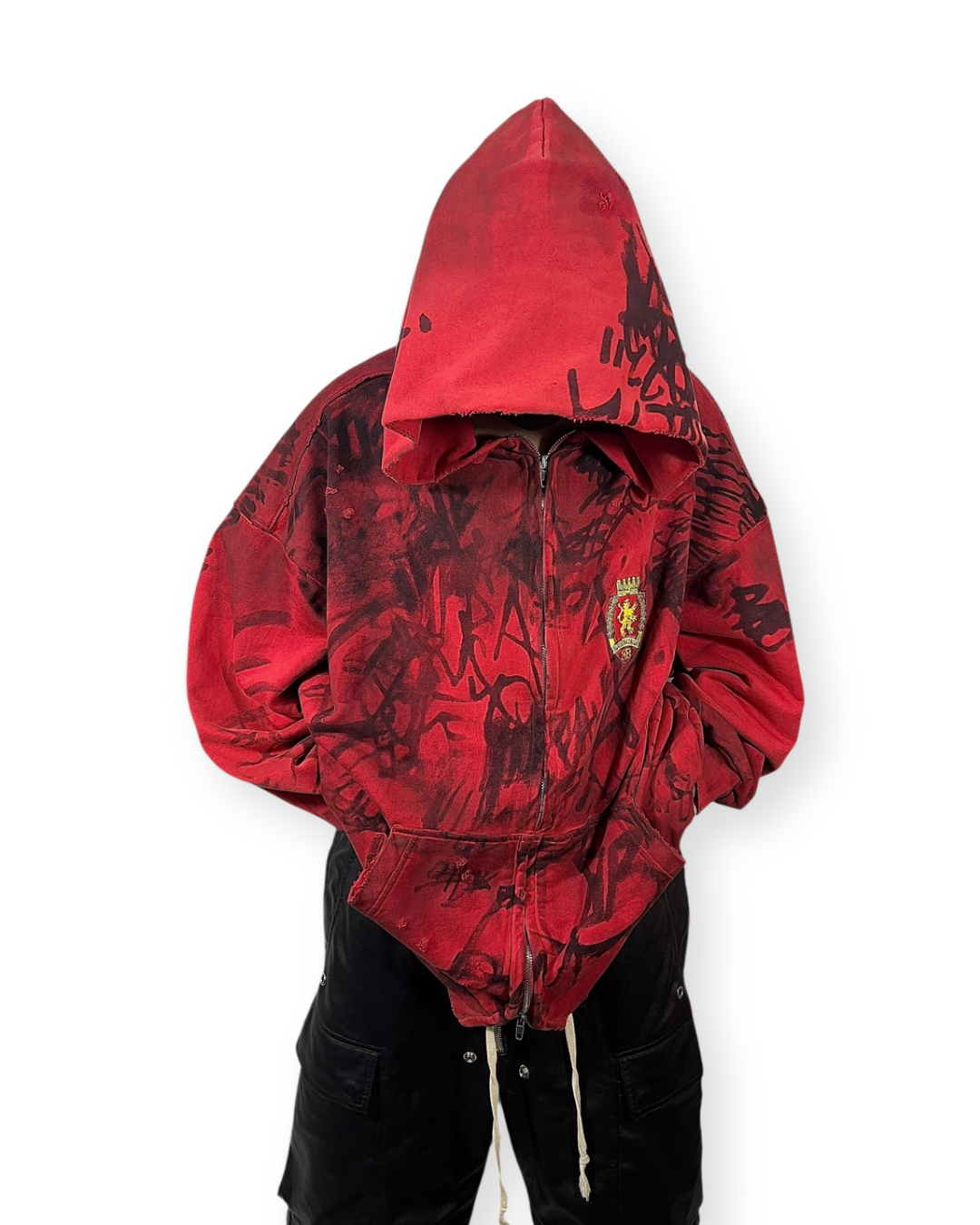 BALENCIAGA SS23 RED SKATER GRAFFITI ZIP-UP HOODIE