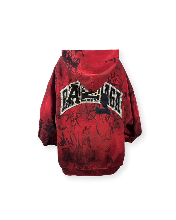 BALENCIAGA SS23 RED SKATER GRAFFITI ZIP-UP HOODIE