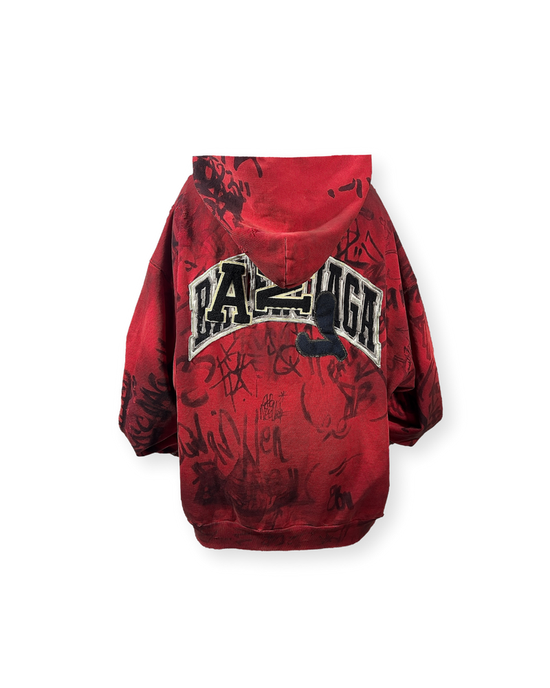 BALENCIAGA SS23 RED SKATER GRAFFITI ZIP-UP HOODIE