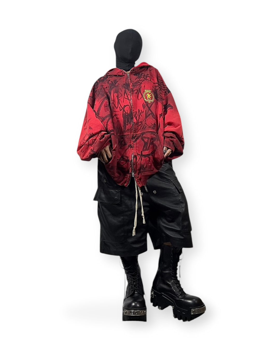 BALENCIAGA SS23 RED SKATER GRAFFITI ZIP-UP HOODIE