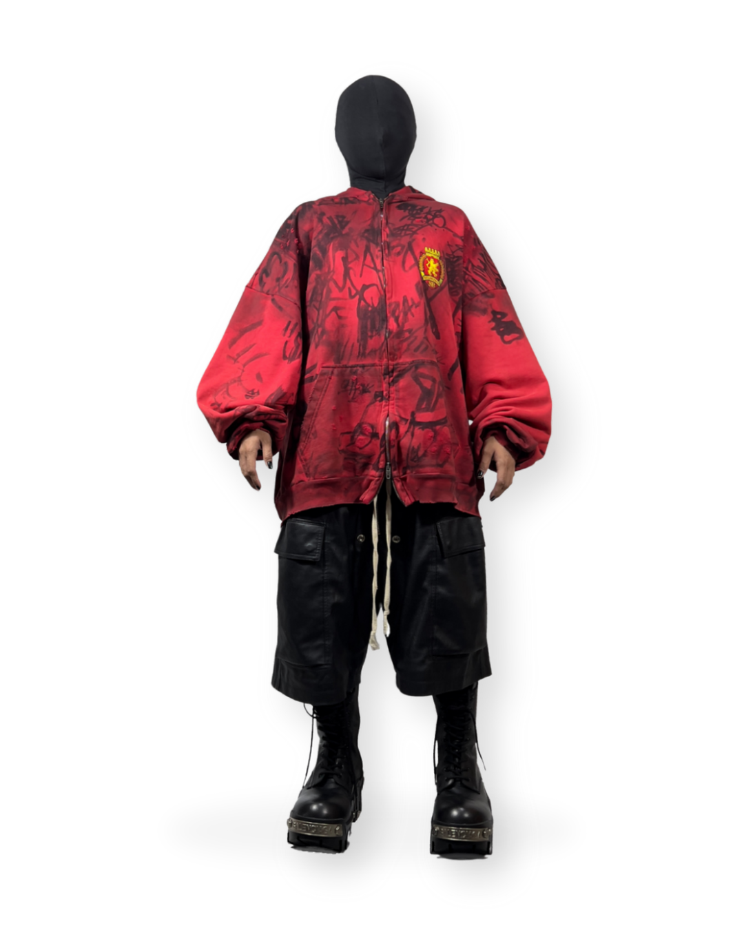 BALENCIAGA SS23 RED SKATER GRAFFITI ZIP-UP HOODIE