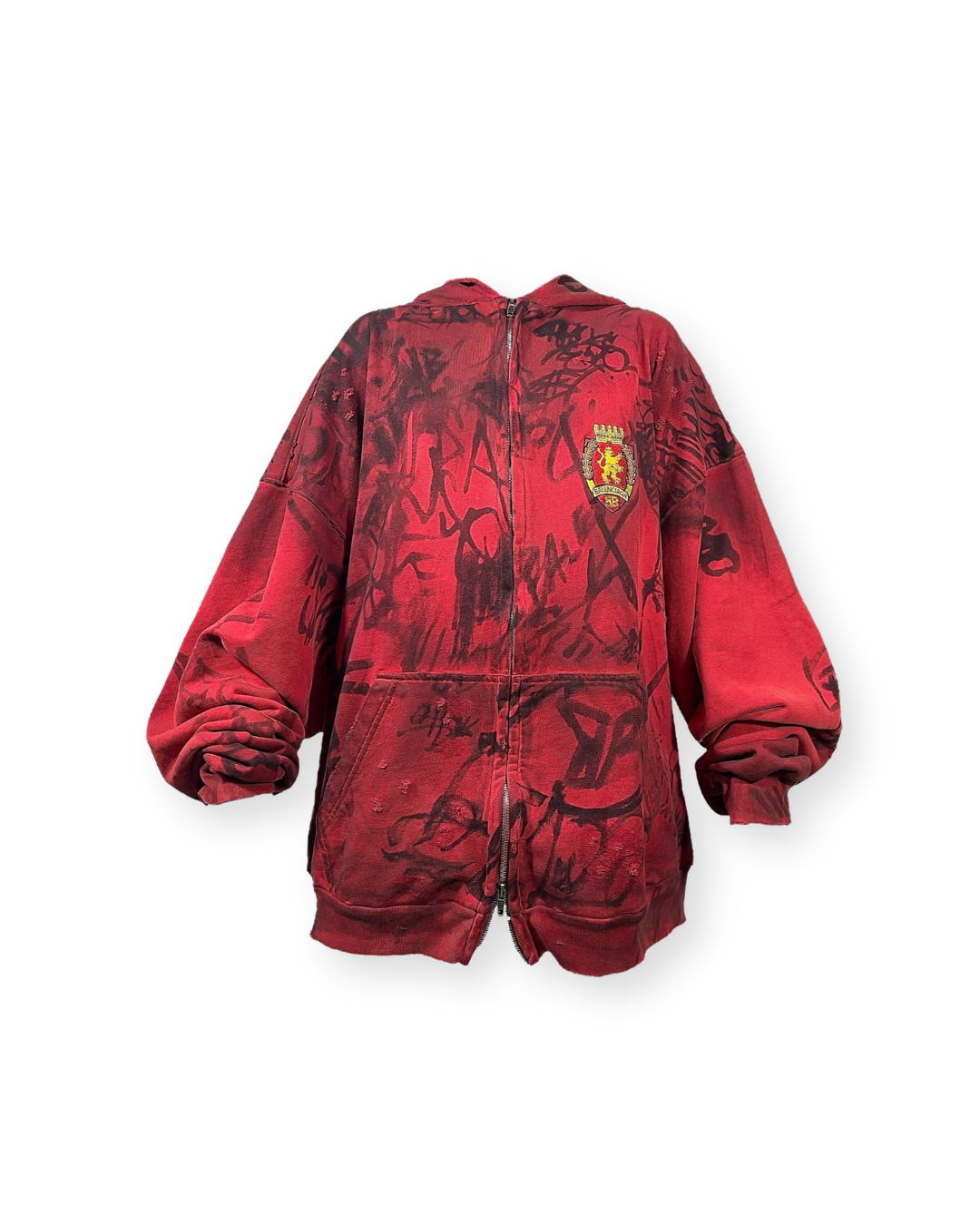 BALENCIAGA SS23 RED SKATER GRAFFITI ZIP-UP HOODIE