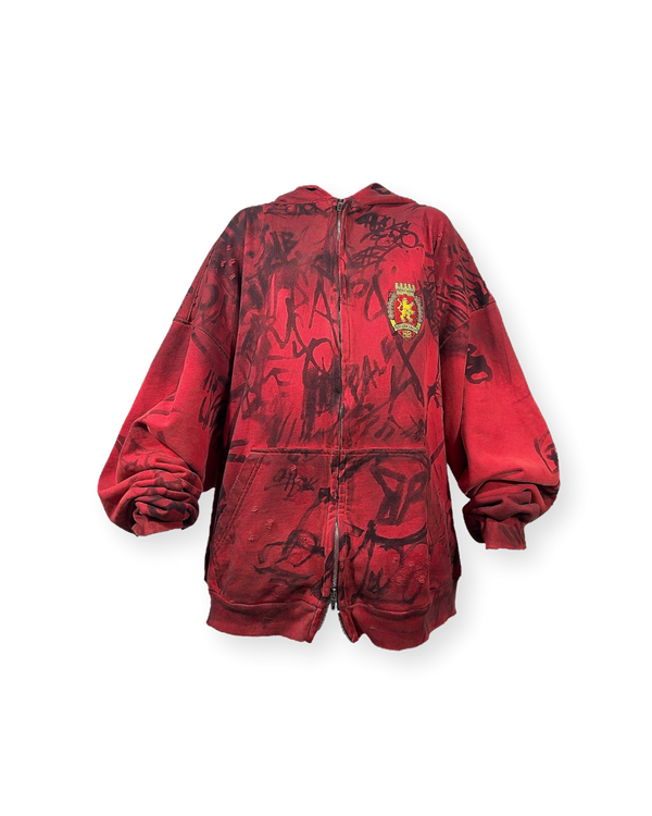 BALENCIAGA SS23 RED SKATER GRAFFITI ZIP-UP HOODIE